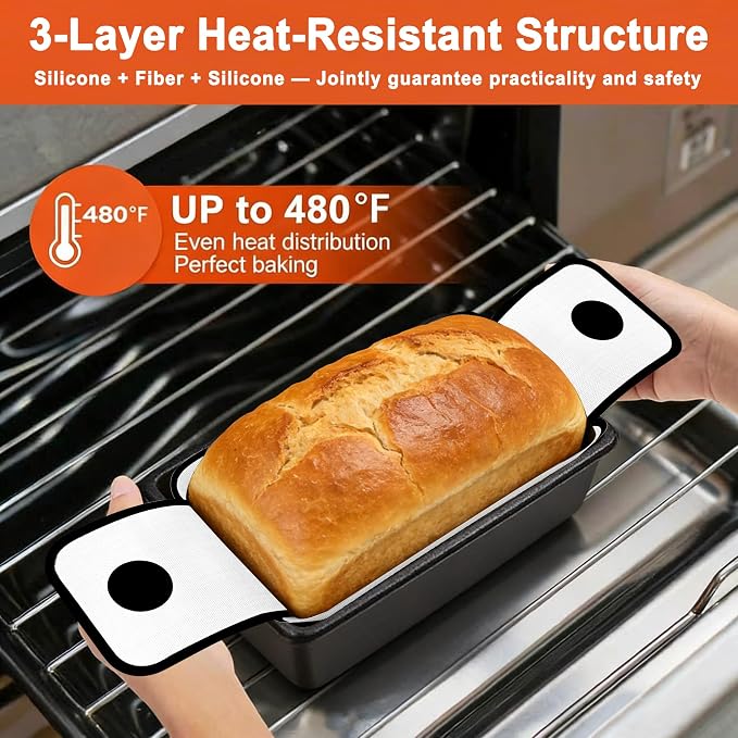 4 Pack Full-Coverage Silicone Bread Sling, Nonstick Silicone Loaf Pan Liner | Reusable & Dishwasher Safe Bread Baking Mats Fit 9x5, 9.5x5, 10x5 Inch Bakeware, Folded Corners Prevent Batter Leakage, White