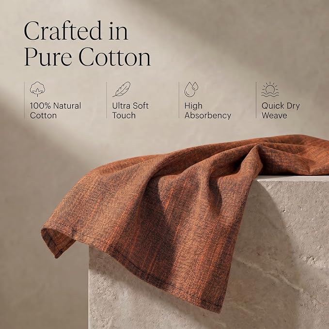 Urban Villa Kitchen Towels Cotton Dish Towels 20”x30” (Set of 6) Blk/Orange