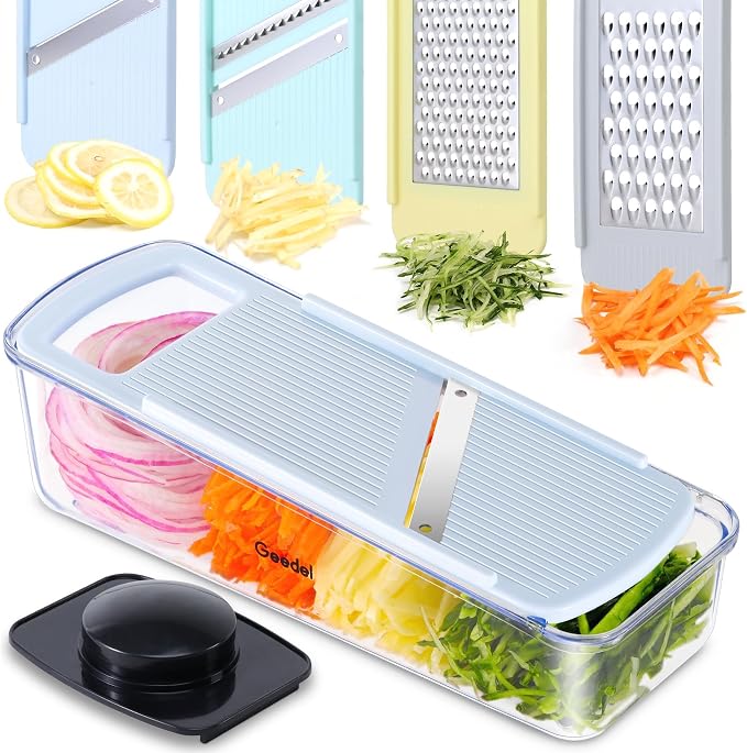 Geedel Professional Mandoline Slicer for Kitchen, Multi Purpose Vegetable Slicer Cutter, Vegetable Cutter Onion Cutter for Veggie Fruit Cheese | Slice, Shred & Julienne, Sharp Stainless Steel Blades, Dishwasher Safe, No BPA, Safety Hand Guard, For Vegg...