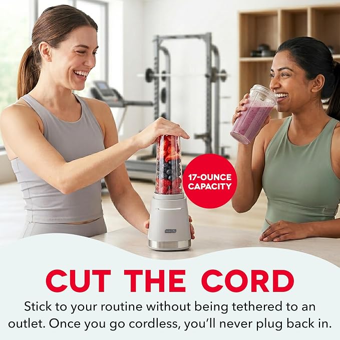 Dash Cordless Personal Blender, 17-oz, French Grey | Portable Smoothie Blender for Protein Shakes & Frozen Drinks, Single-Serve Travel Cup, Rechargeable