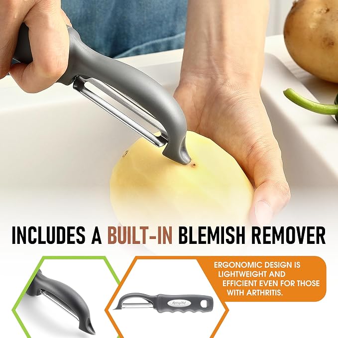 Spring Chef Swivel Potato Peeler for Kitchen with Ergonomic Handle, Gray | Premium Vegetable Peeler w/ Sharp Stainless Steel Blades, Multifunctional Food Peeler for Apple, Carrot, Cucumber, Fruit