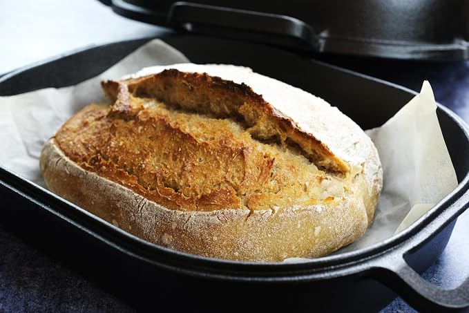 Crucible Cookware Extra Large Cast Iron Artisan Bread Pan 6 Loop Handles Deep Lid for Steam Baking - Sourdough Bread Oven, Covered Loaf Baker