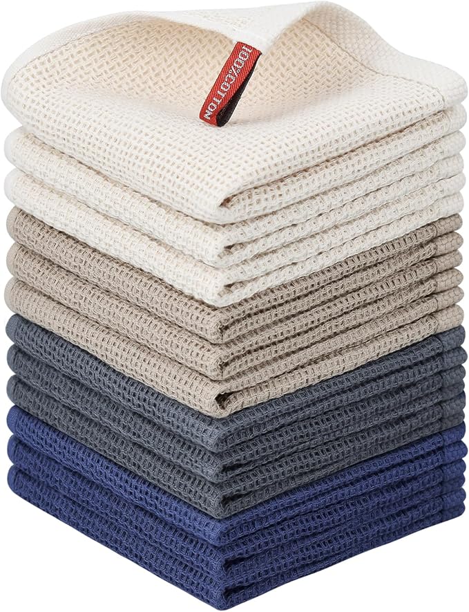 Nialnant 12 Pack Dish Towels,100% Cotton Kitchen Towels,Soft and Absorbent Kitchen Dish Rags, Dish Towels for Washing Dishes-12x12 Inch