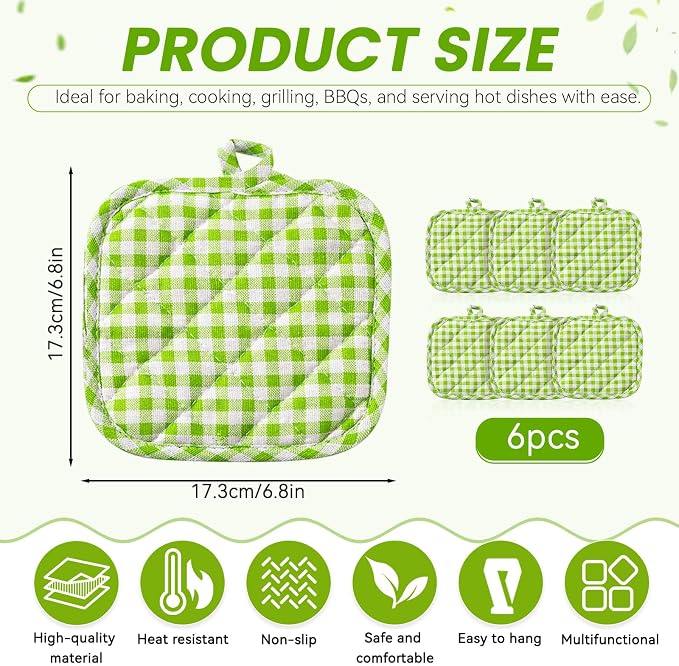 4pcs Pot Holders for Kitchen, Cotton Kitchen Hot Pads, Heat Resistant Oven Mitts and Pot Holders Sets (Green Tartan)