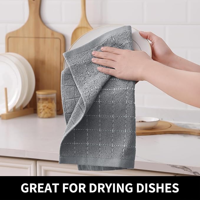 Homaxy 100% Cotton Terry Kitchen Dish Cloths, 4 Pack, Grey | Ultra Soft and Absorbent Dish Towels for Kitchen, Suitable for Drying and Washing Dishes