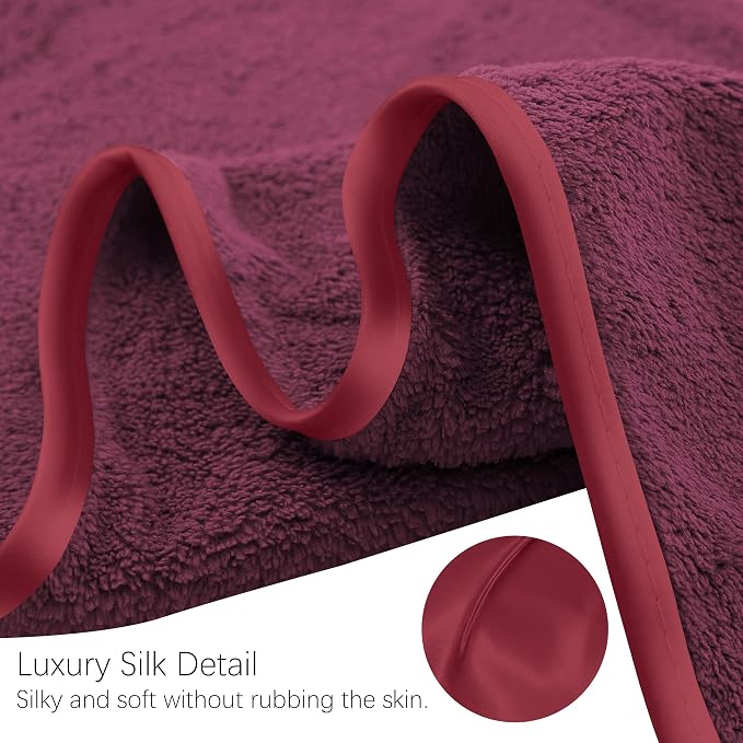 TENSTARS Silk Hemming Bath Towels for Bathroom Clearance - 27 x 55 inches - Light Thin Quick Drying - Soft Microfiber Absorbent Towel for Bath Fitness, Sports, Yoga, Travel, Gym - 2 Pack, Burgundy