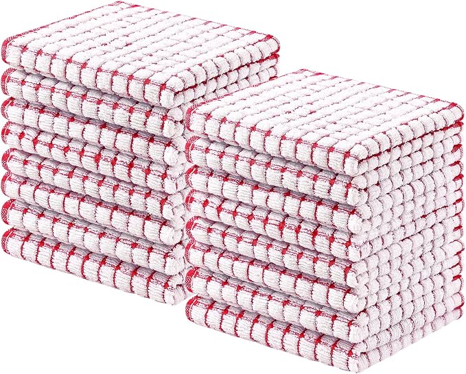 Homaxy 16 Pack Terry Kitchen Dish Cloths, 12"x12", Red | Super Soft and Absorbent Dish Rags, Quick Drying Reusable Dish Towels for Washing Dishes