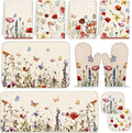 Tieshankao 10Pcs Wildflower Kitchen Decor Accessories Set | Vintage Wildflower Floral Theme, Kitchen Towels, Oven Mitts, Pot Holders, Rugs and Mats, Baking Supplies, Housewarming Gifts