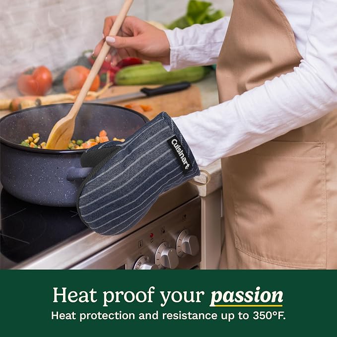 Cuisinart Heritage Mini Oven Mitts, 2-Pack, Neoprene, Heat Resistant 350F | Cotton-lined, non-slip neoprene palm, ambidextrous design, leather hang loop, ideal for smaller hands and everyday cooking