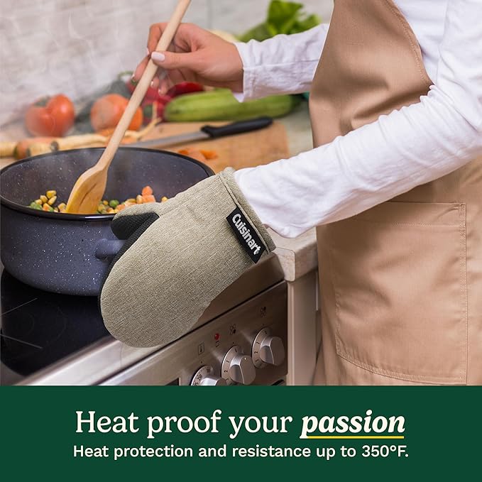Cuisinart Mini Oven Mitts, 2-Pack, Neoprene Grip, Heat Resistant 350F | Cotton-lined, non-slip neoprene palm, ambidextrous design, ideal for smaller hands and everyday cooking
