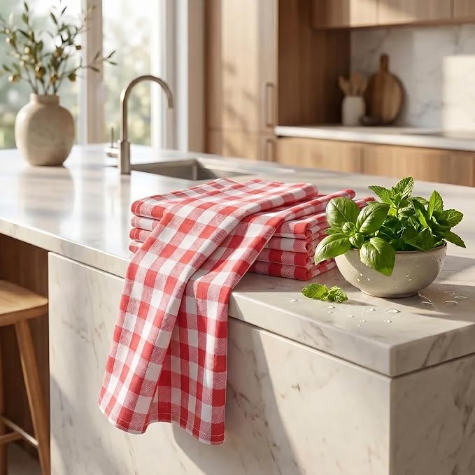 Urban Villa Kitchen Towels Cotton Dish Towels 20”x30” (Set of 6) Red