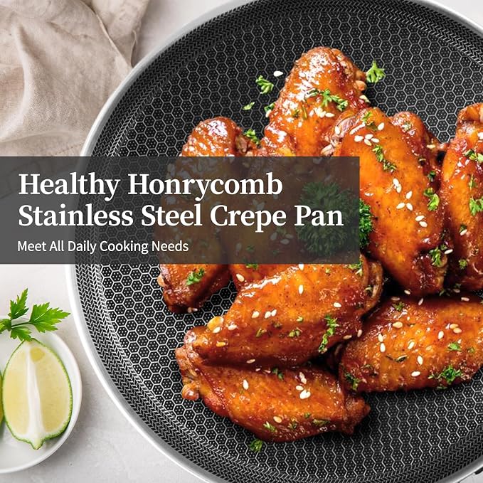 Innerwell 10 Inch Nonstick Crepe Pan, Stainless Steel Pancake Pan-Silver | Honeycomb coating, PFOA-free.Compatible with All Stoves,Stay-Cool Handles.Oven Safe&Dishwasher Safe