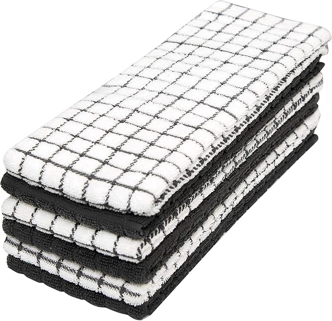 Bumble Kitchen Towels (6-Pack), 16"x28", 100% Cotton Dish Towels - Black | 380 GSM | Soft kitchen hand towels , Highly Absorbent & Durable Dish Towels for kitchen with Hanging Loop