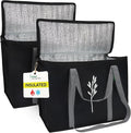 Green Bulldog 2Pack Insulated Grocery Bags – Foldable Reusable Cooler Bags with Handles for Everyday Use, Groceries, Food Delivery, and Shopping – 16”x9”x13”, Black