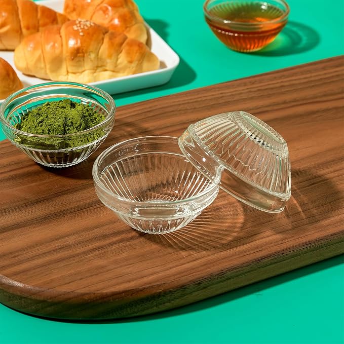 10 Set Mini Glass Prep Bowls, 2.5oz Ribbed Small Bowls Stackable Ingredient Dishes Clear Ramekins Pinch Bowl for Measuring Spices Dipping Sauces