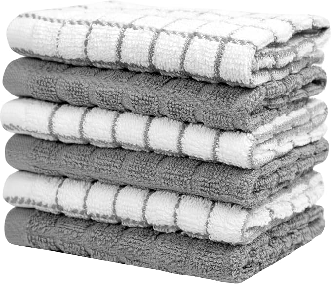 Bumble Dish Cloths (6-Pack), 100% Cotton Kitchen Towels, 12"x12" - Gray | 405 GSM | Soft, Highly Absorbent & Durable Dish Towels for Kitchen