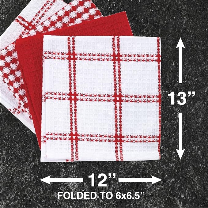 T-Fal Premium Waffle Dish Cloths: Highly Absorbent, Super Soft Long Lasting - 100% Cotton, 12"x13" Towel for Cleaning & Drying, (4-Pack), Red