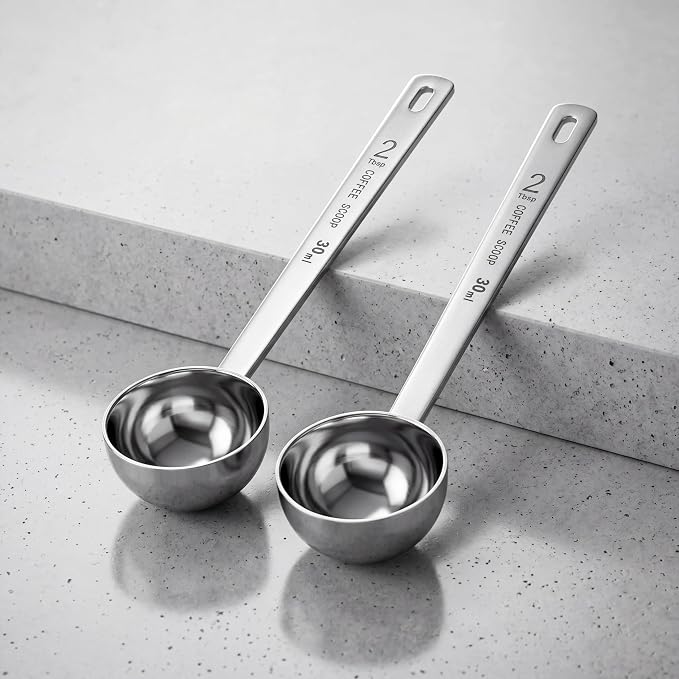 Geiserailie 2 Pcs 2 Tablespoon Scoops with Long Handle, 30 ml Stainless Steel Measuring Spoon for Coffee Milk Fruit Powder, Loose Tea Dry, Spice Jar, Cooking Baking, and Other Dry Goods