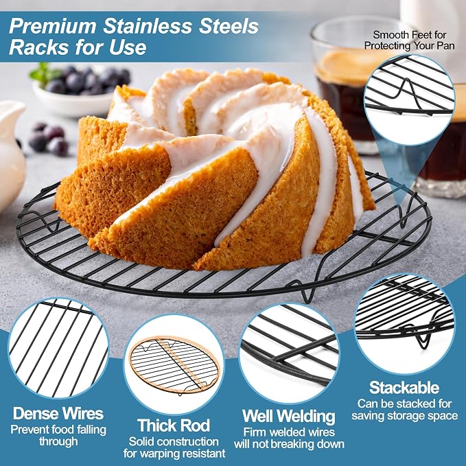 P&P CHEF Round Cooking Rack, Cooling Rack for Steamer, 7.5+9+10.5”, Black | 3 Pack Stainless Steel Baking Rack for Grilling Roasting, Fits Air Fryer, Canning Pot, Oven & Dishwasher Safe, Non-toxic