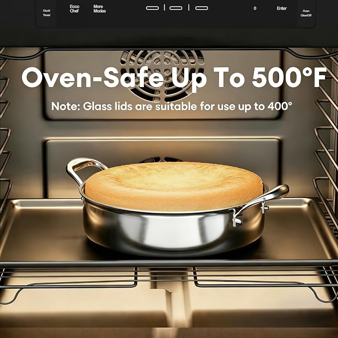 COOKER KING 5Qt Hybrid Sauté Pan with Lid, Nonstick Braiser, Chicken fryer | Non-Toxic Coating Pot, Dishwasher & Oven Safe, Induction Ready, Dual Cool Handle, 3-Ply Stainless Steel Clad for Fast Heat
