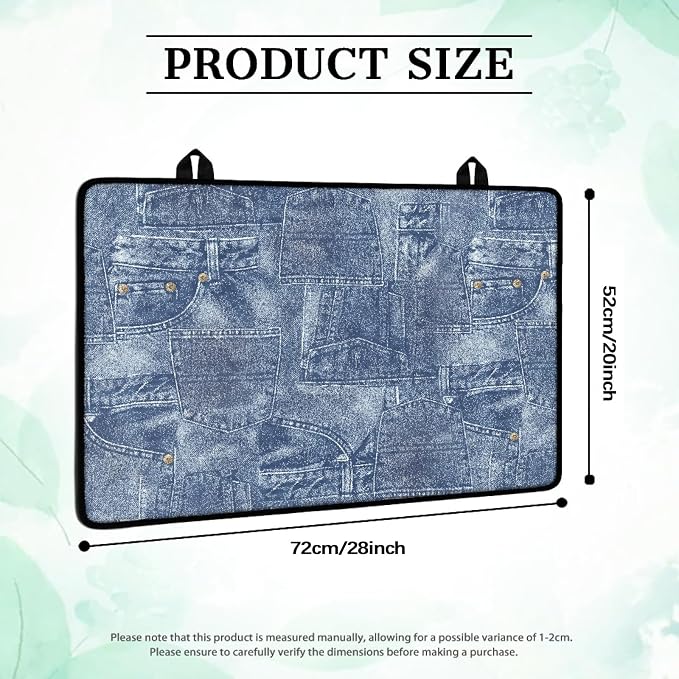 Denim Patchwork Style Stove Top Covers for Electric Stove, Jean Print Patchwork Glass Stovetop Cover with Lanyard Blue Miscellaneous Countertop Protector Mat for Kitchen 28 x 20 Inch