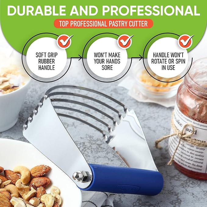 Spring Chef Large Dough Blender For Baking - Pro Pastry Blender - Sapphire | Heavy Duty Dough Mixer Hand Tool w/ Stainless Steel Blades, Professional Pastry Cutter Tool for Easy Mixing, Dishwasher Safe