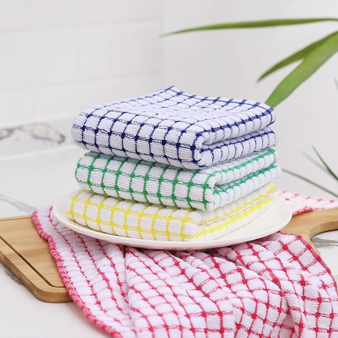 Kitinjoy Cotton 6 Pack Terry Kitchen Towels, Multiple Colour | 16 x 25 Inches Super Soft and Absorbent Dish Towels, Quick Drying hand towels for kitchen Drying