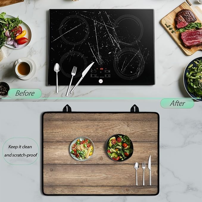 Brown Wood Grain Stove Top Covers for Electric Stove Rustic Western Wooden Planks Glass Top Gas Stove Pad Heat Resistant Range Cooktop Mat for Kitchen 28"x20"