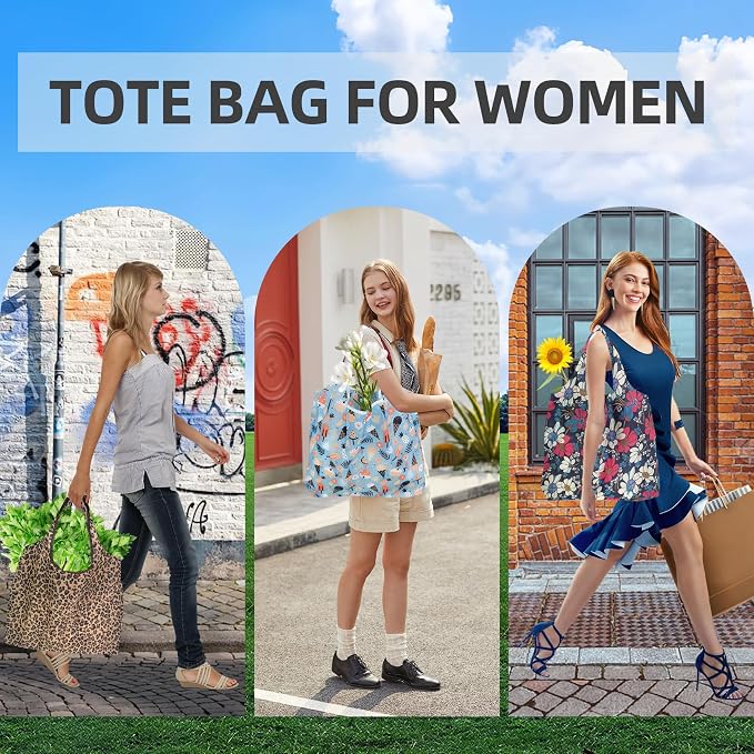 Foldable Reusable Shopping Bags,6 Pack Heavy Duty Tote for Grocery | Lightweight Polyester, machine washable. Compact fold fits in purse. Sturdy 50lb capacity. Great for groceries&travel,Beach