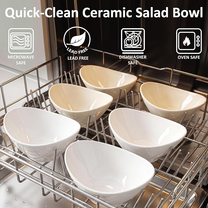 Teocera 6 Inch Ceramic Breakfast Bowls Set of 6, 10 Ounce Small Yogurt Bowls for Salad, Soup, Dessert, Microwave & Dishwasher Safe - Cream