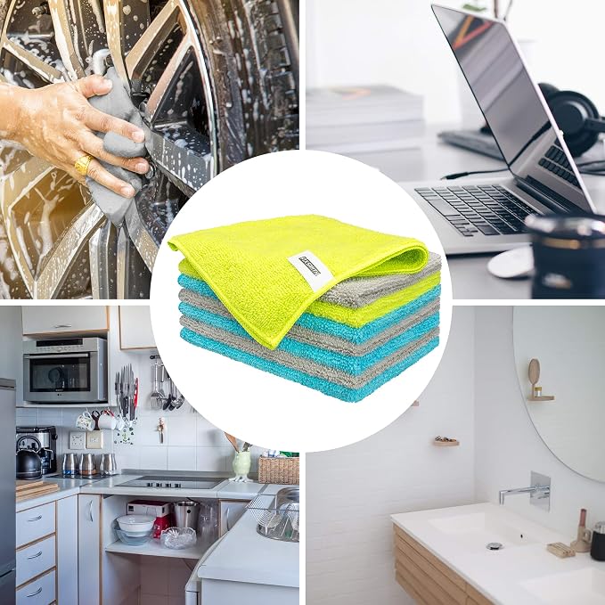 Microfiber Cleaning Cloth - Pack of 8, Size: 12 x 16 in, Multi-Functional Cleaning Towels, Highly Absorbent Cleaning Rags, Lint-Free, Streak-Free Cleaning Cloths for Car Kitchen Home
