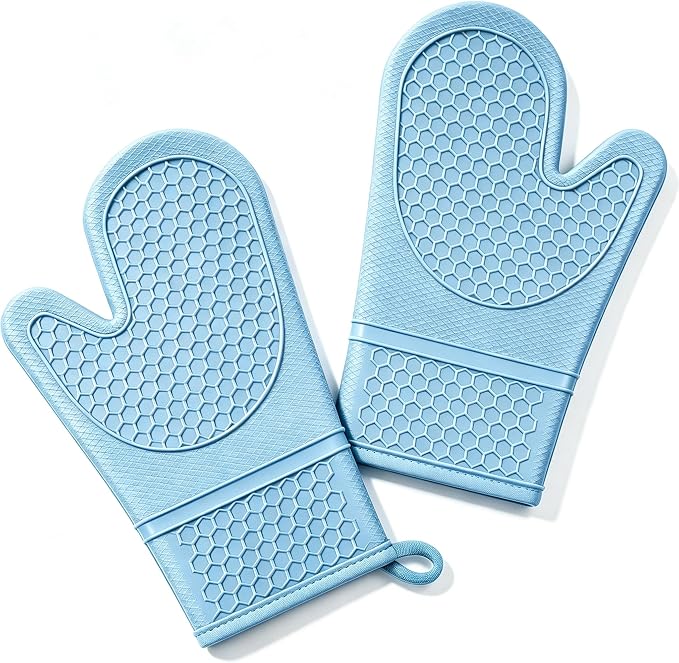 Silicone Oven Mitts 2-Pack, Heat Resistant Non-Slip Grip Gloves, Green