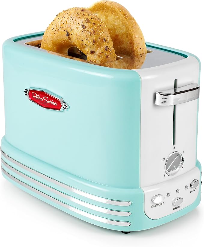 Nostalgia New and Improved Retro Wide 2-Slice Toaster Perfect For Bread, English Muffins, Bagels, 5 Browning Levels, With Crumb Tray & Cord Storage