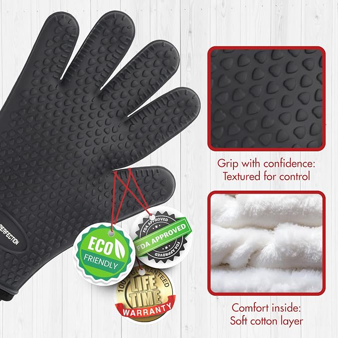 KITCHEN PERFECTION XL Silicone Griddle Gloves - Heat Resistant Oven Mitts | Waterproof, 5-Finger Design For A Better Grip, Best Griddle Grilling Accessories, Compatible with Blackstone, Weber & More