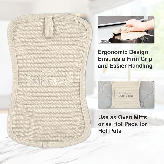 All-Clad Premium Pot Holder & Hot Pad: Heat Resistant to 500 Degrees - 100% Cotton, 10"x6.25" Hot Pad for Kitchen and Barbeque, (1-Pack), Almond