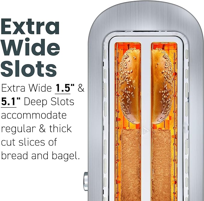 Elite Gourmet ECT4123X 4-Slice Long Slot Toaster, Stainless Steel | 6 Toast Shade Settings, Bagel, Defrost & Cancel Functions, 1.5" & 5.1" Deep Slots Fit Bagels, Waffles & Artisan Breads