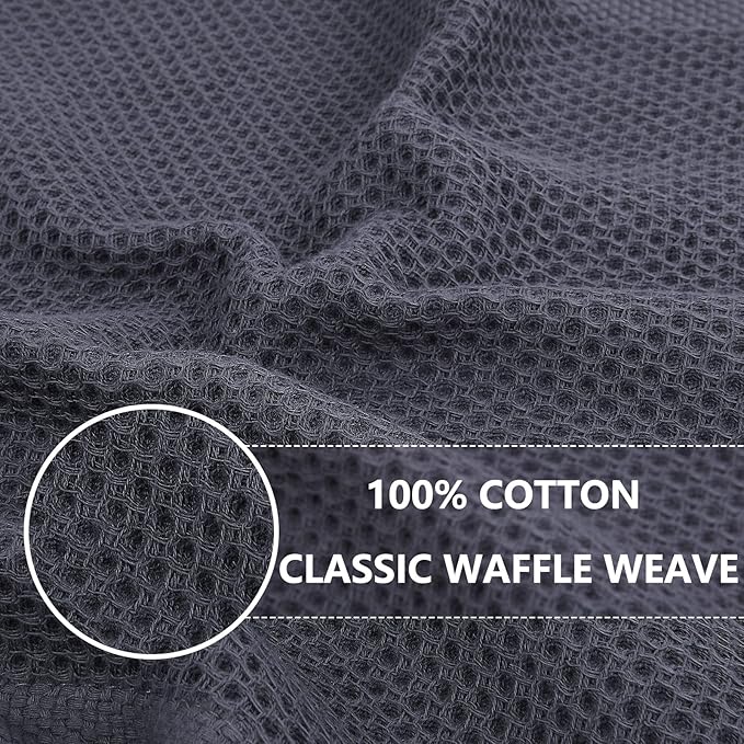 Homaxy 100% Cotton Waffle Weave Kitchen Dish Cloths 24-Pack, Dark Grey | 12 x 12 Inches, Ultra Soft Absorbent Dish Towels, Quick Drying Dish Rags with Hanging Loop