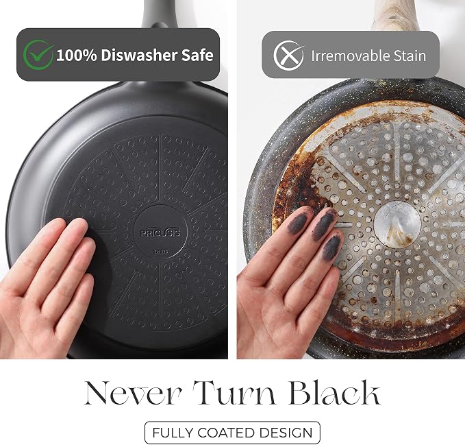 PRICUSIS Nonstick Saucepan with Lid, 2 Quart Non Toxic Pot with Pour Spouts, Full Coated, 100% Dishwasher Safe, Induction Compatible, PFOS & PFOA Free, Black Sesame