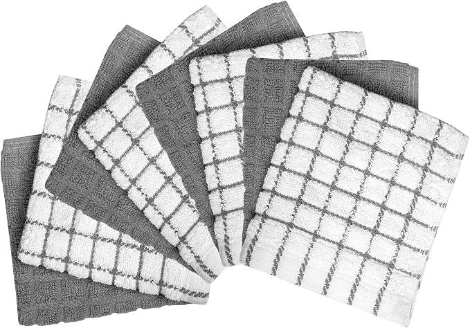 Bumble Dish Cloths (8-Pack), 100% Cotton Kitchen Towels, 12"x12" - Gray | 405 GSM | Soft, Highly Absorbent & Durable Dish Towels for Kitchen