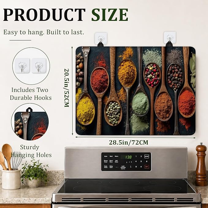 Colourful Various Herbs Electric Stove Top Cover Protector,Spices Glass Flat Top Stove Mat,Heat-Resistant Oven Induction Cooktop Mat for Ceramic Countertop Mats Dish Drying Mat