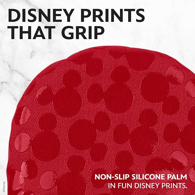 Disney Mickey & Minnie Mini Oven Mitts, 2-Pack, Heat Resistant 450F | Compact 5.5"x7.5" pot holders for kitchen, printed silicone offers non-slip grip, ambidextrous, hand wash or spot clean