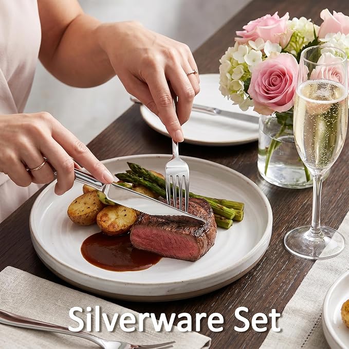 20 Piece Stainless Steel Flatware Set,Silverware Set for 4,include Forks,Knives,Spoons.Cutlery Utensil Set for Home,Kitchen,Party,Buffet,Banquet,Catering (Silver)