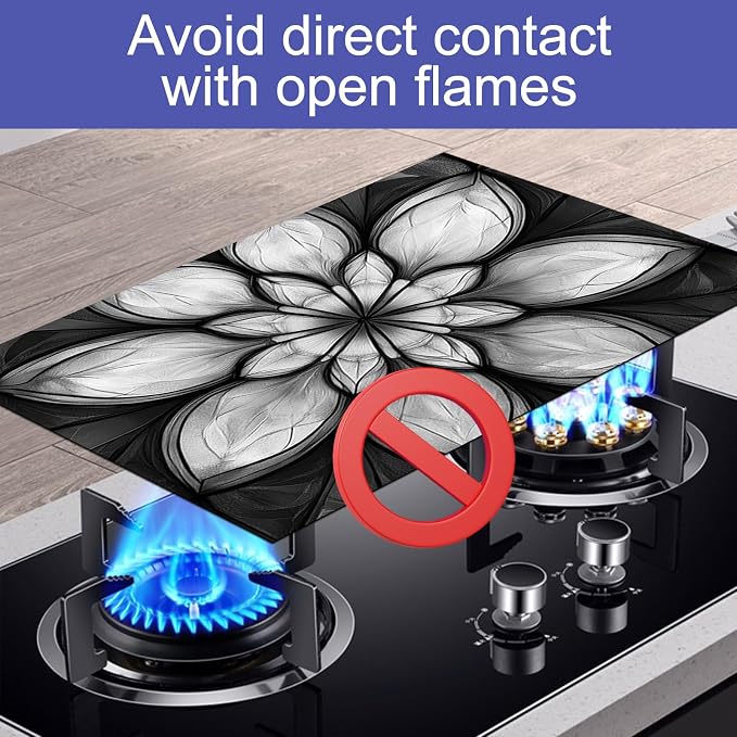HOMETITUTE Stove Top Cover 28x20 Black White Floral Heat Resistant Mat