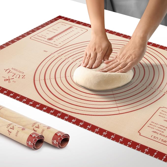 Zulay Kitchen XL Silicone Baking Mat 26x16 Inch – Extra Thick 0.7mm Non-Slip Pastry Mat with Measurements – Reusable Nonstick Sheet for Rolling Dough, Pie Crust & Cookies, Large Countertop Liner - Red