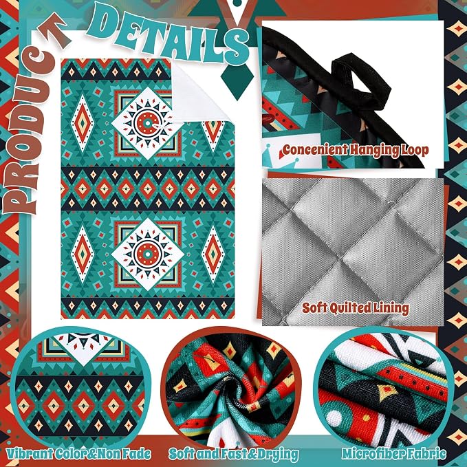 Jingmore 6 Pcs Kitchen Decor Set Accessorie Farmhouse Kitchen Towels Pot Holders Oven Mitts Set 2 Dish Towels 2 Pot Holders 2 Cooking Mittens Oven Glove for Cooking(Retro Color,Western Boho Aztec)