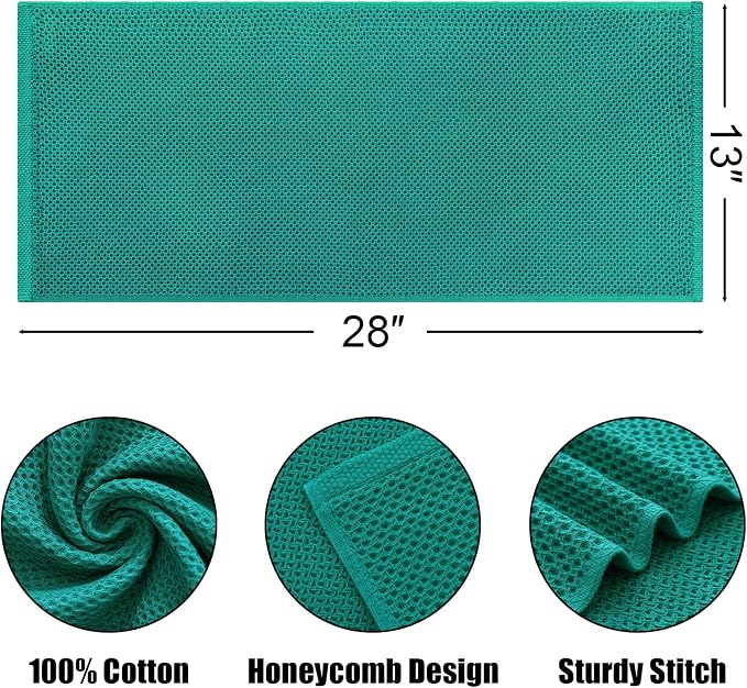 Kitinjoy 100% Cotton Waffle 8-Pack Kitchen Towels, 13" x 28", Teal | Super Soft, Ultra-Absorbent, Fast Drying, lightweight, Quick Drying Kitchen Hand Towels
