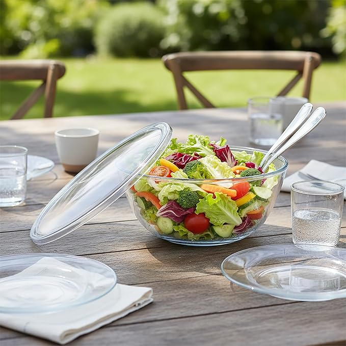 Large Glass Mixing Bowl, 4.7 Quart Large Glass Salad Bowl with Lid (Deep, Wide Design)