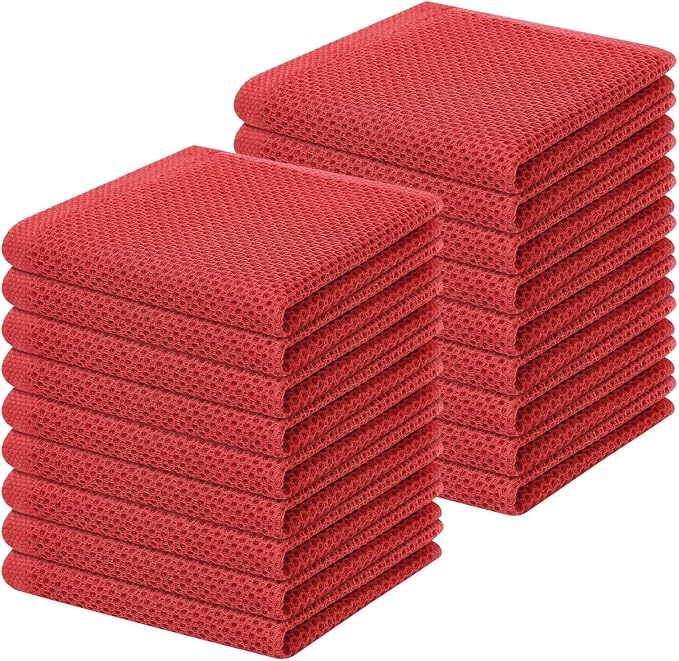 Homaxy 100% Cotton Waffle Weave Kitchen Dish Cloths 18-Pack, Brick Red | 12 x 12 Inches, Ultra Soft Absorbent Dish Towels, Quick Drying Dish Rags with Hanging Loop