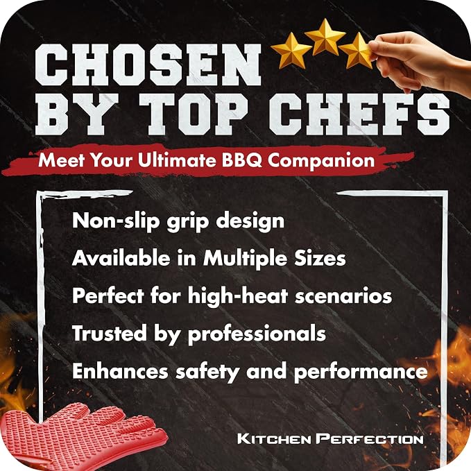 KITCHEN PERFECTION S Silicone Smoker BBQ Gloves - Heat Resistant Oven Mitts | Waterproof, 5-Finger Design For A Better Grip, for Pitmasters, Meat Smoking, Grilling, Cooking, Frying Turkey | Grill Gift