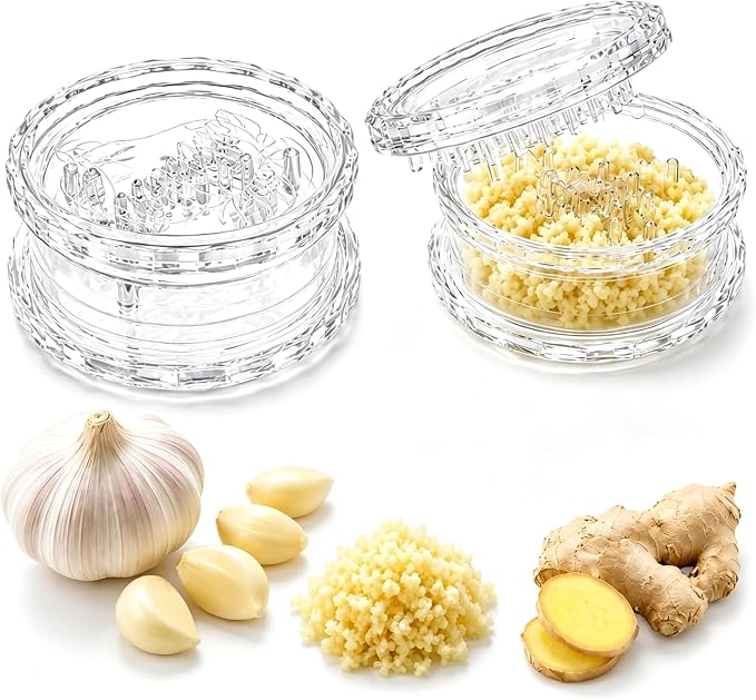 2PCS Clear Manual Garlic Twister and Ginger Mincer Tool, Manual Garlic Twister and Mincer,Garlic Crusher, Garlic Grinder, Compact Garlic Mincer Tool for Onion, Ginger, Herbs, Nuts(White)